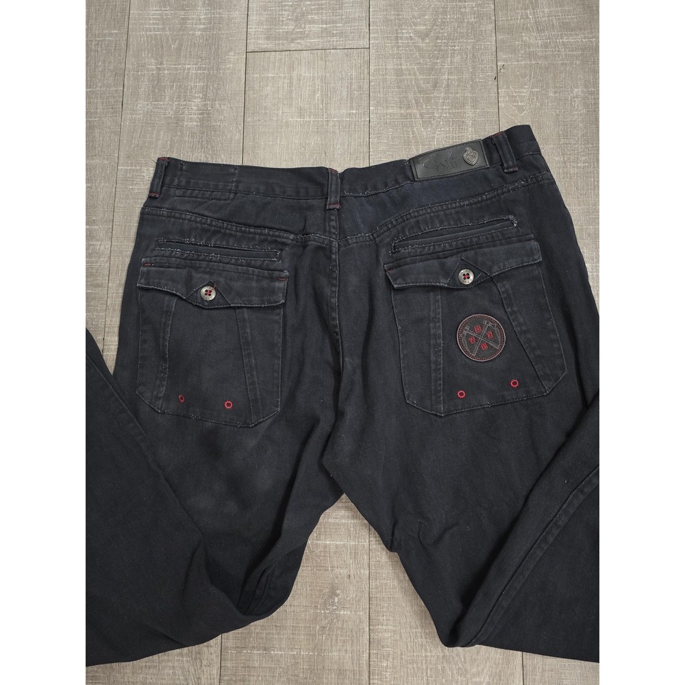 Eight 732 Jeans Mens 44‎ Black Denim Straight Leg Flap Pockets Embroidered